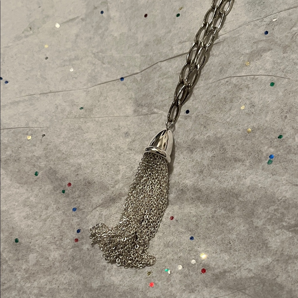 Ann Taylor Elegant Silver Tassel Necklace